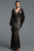 Rosee Elegant Contour V Neck Long Sleeve Sequin Maxi Dress