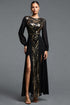 Livana Gorgeous Contour Crew Neck Lantern Sleeve Sequin Maxi Dress