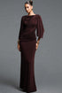 Quany Elegant Contour Long Sleeve Ruched Knit Maxi Dress