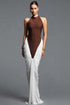 Eugenia Elegant Flowy Halter Ruched Contrast Bandage Maxi Dress