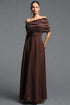 Emier Classic Elegant Off Shoulder Rhinestone Beaded Pleated Maxi Dress