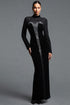 Rocelle Classic Luxury Turtleneck Long Sleeve Rhinestone Velvet Maxi Dress