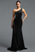 Merrit Elegant Contour Asymmetrical Shoulder Rhinestone Ruched Slit Maxi Dress