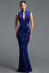 Susel Elegant Contour V Neck Sleeveless Sequin Blue Maxi Dress