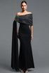 Molao Classic Elegant Off Shoulder Sash Rhinestone Beaded Pleated Maxi Dress