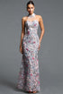 Reye Elegant Contour Halter Tassel Floral Sequin Maxi Dress