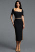 Lestie Chic Contour Short Sleeve Gold Trim Bandage Midi Dress