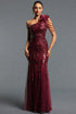 Rae Elegant Contour One Shoulder Floral Sequin Red Maxi Dress