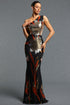 Fagra Sexy Contour One Shoulder Sleeveless Sequin Floral Maxi Dress