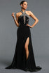 Paza Elegant Slim Halter Sleeveless Rhinestone High Slit Maxi Dress