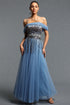 Salita Elegant Flowy Off Shoulder Sequin Ruched Mesh Maxi Dress
