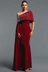 Molao Classic Elegant Off Shoulder Sash Rhinestone Beaded Pleated Red Maxi Dress