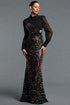 Kusa Gorgeous Contour Mock Neck Long Sleeve Sequin Maxi Dress