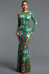Uara Elegant Contour Round Neck Long Sleeve Floral Sequin Maxi Dress