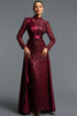 Sydnie Elegant Contour High Neck Long Sleeve Sequin Maxi Dress