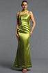 Lacey Classic Square Neck Sleeveless Ruched Satin Maxi Dress