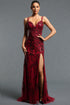 Kater Classic Spaghetti Strap V Neck Floral Sequin Corset Slit Maxi Dress