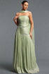 Ditala Classic Strapless Pleated Rhinestone Shawl Maxi Dres