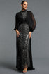 Rerily Elegant High Neck Sheer Chiffon Cape Beaded Mermaid Maxi Dress