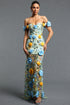 Kaci Classic Off Shoulder Multicolor Floral Tulle Mermaid Maxi Dress