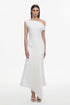 Paulina Oblique Shoulder Sleeveless Folds Midi Dress