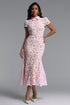 Felix Elegant Cinched Short Sleeve Floral Lace Maxi Dress