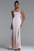 Mattey Classic Tailored Square Neck High Slit Woven Maxi Dress