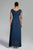 Blanche Diamante Pleated Mesh Satin Maxi Dress - Navy