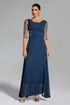 Blanche Diamante Pleated Mesh Satin Maxi Dress - Navy