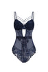 Endora Sexy Contour Cut Out Bow Lace Blue Bodysuit