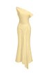 Paulina Oblique Shoulder Sleeveless Folds Yellow Midi Dress