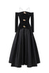 Gusia Halter Off-The-Shoulder Long Sleeves Black Maxi Dress