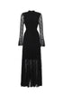 Hunter Elegant Contour Long Sleeve Crystal Lace Black Maxi Dress