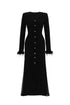 Paul Elegant Contour V Neck Long Sleeve Fluffy Slit Mesh Knit Maxi Dress