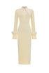 Indi Elegant Contour Long Sleeve Feather Knit Maxi Dress
