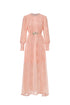 Pola Resort Flowy Round Neck Long Sleeve Floral Lace Woven Pink Maxi Dress
