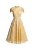Rosita Elegant Cinched Waist Stand Collar Short?Sleeve Paisley Woven Maxi Dress