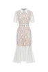 Selly Elegant Contour Short Sleeve Rhinestone Floral Lace Woven Maxi Dress