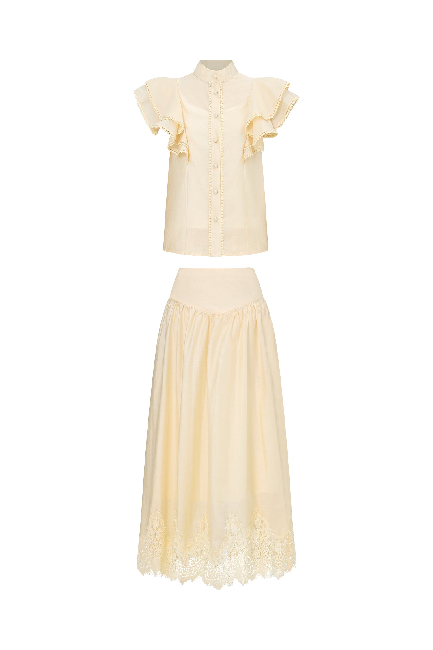 Mafalda Resort Flowy Short Sleeve Ruffle Woven Top and Skirt Set
