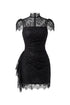 Noor Vintage Cinched Short Sleeve Floral Lace Mini Dress