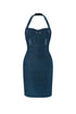 Halter Metallic Bandage Dress - Dark Blue