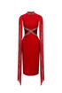 Plume Round Neck Hollow Diamond Bandage Midi Dress