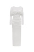 Ingrid Elegant Contour Ruched Mesh Layered Knit Maxi Dress