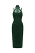 Derya Elegant Contour Halter Mesh Bandage Midi Dress