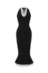 Miranda Romantic Contour Halter Button Front Lace Trim Bandage Midi Dress