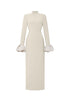 Ziriy Chic Tailored Long Sleeve Puff Detail Woven Beige Maxi Dress
