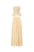 Shardae Romantic Tailored Strapless Pleated Floral Maxi Dress