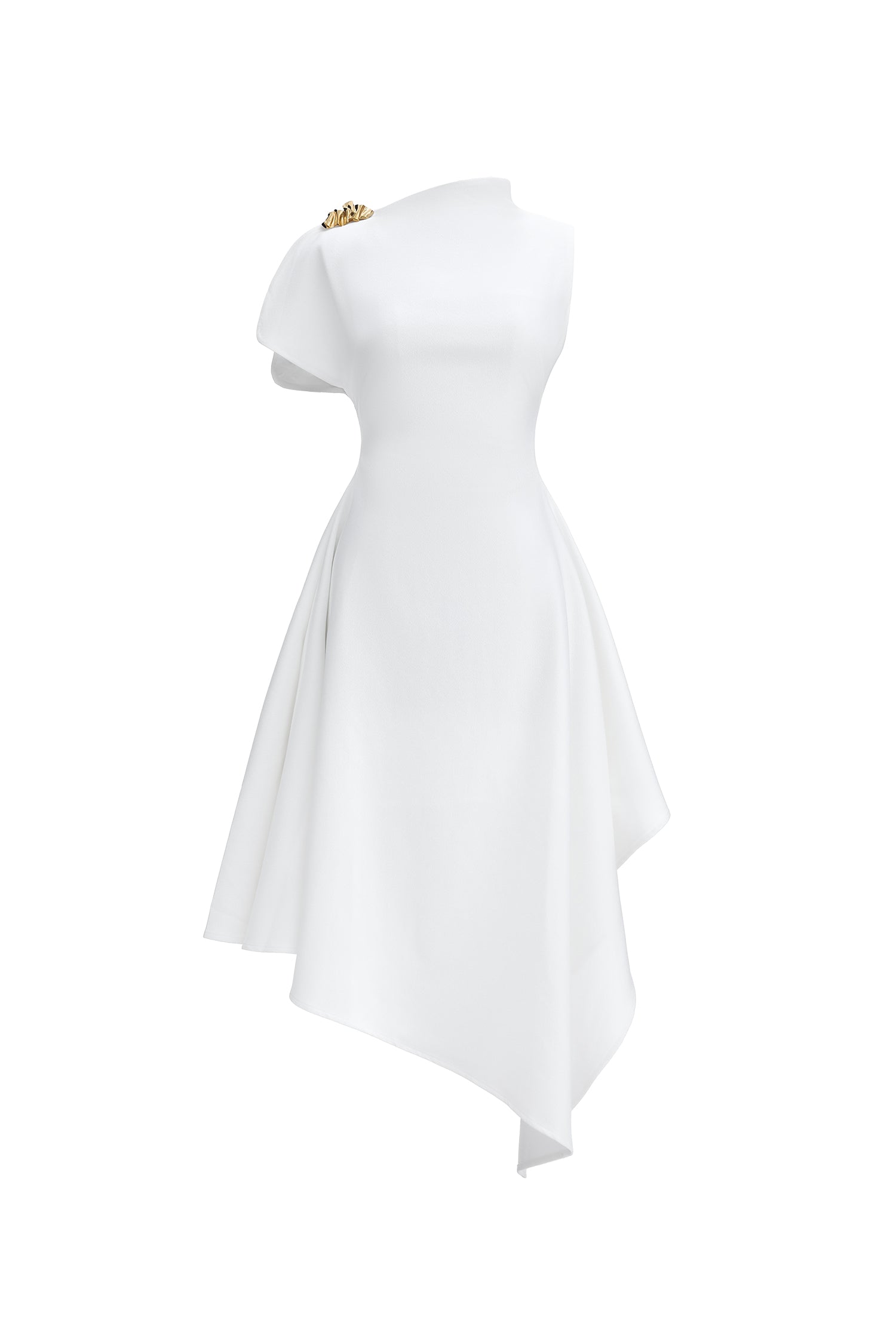 Weren Elegant Contour High Neck Asymmetric Maxi Dress