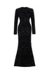 Melinda Glamorous Contour High Neck Long Sleeve Sequin Maxi Dress