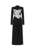 Laila Elegant Contour Long Sleeve Lace Panel Pleated Maxi Dress